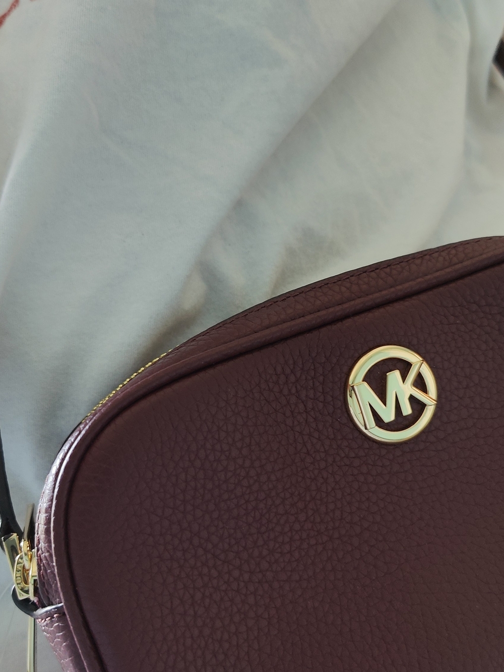 Michael Kors Wine Pebbled Leather Crossbody Bag with Gold Logo
